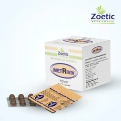 Zoetic MetRiviv Ayurvedic capsules and packaging on a white background