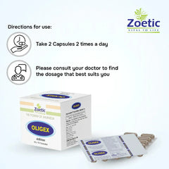 Zoetic Oligex packaging with usage instructions on a white background
